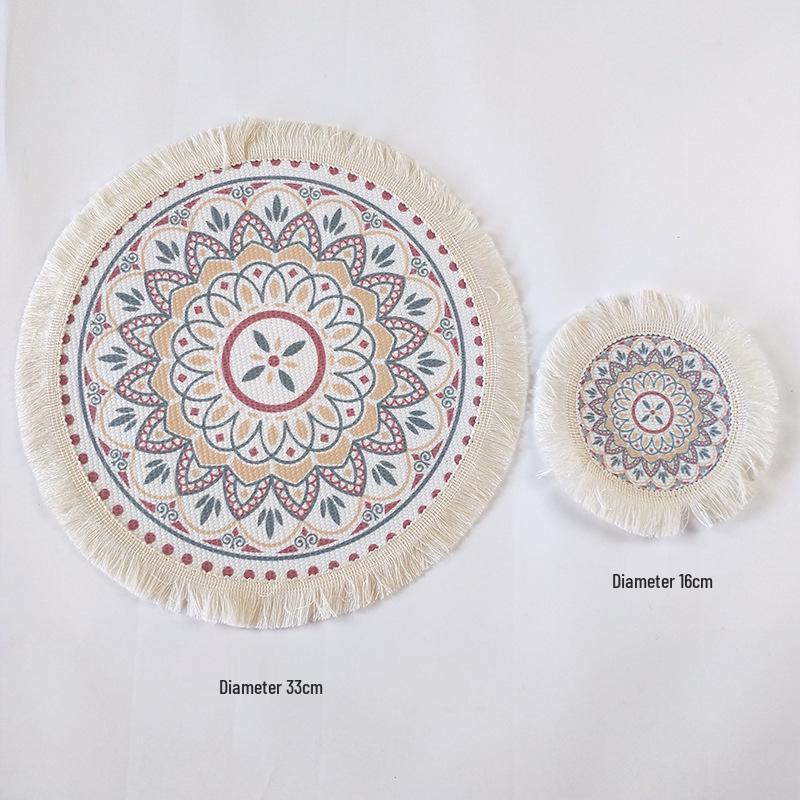Bohemian Woven Cotton Tassel Placemat & Heat-Resistant Pad
