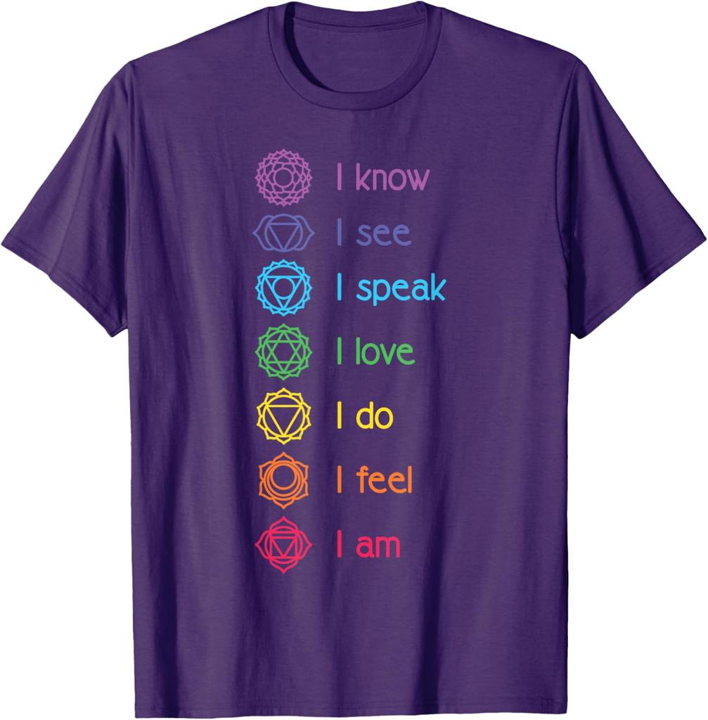 Chakra Affirmationen Ich Weiß Ich Sehe Ich Spreche Yoga Meditation Grafik T-Shirt Weiche Baumwolle Lässiges Oberteil