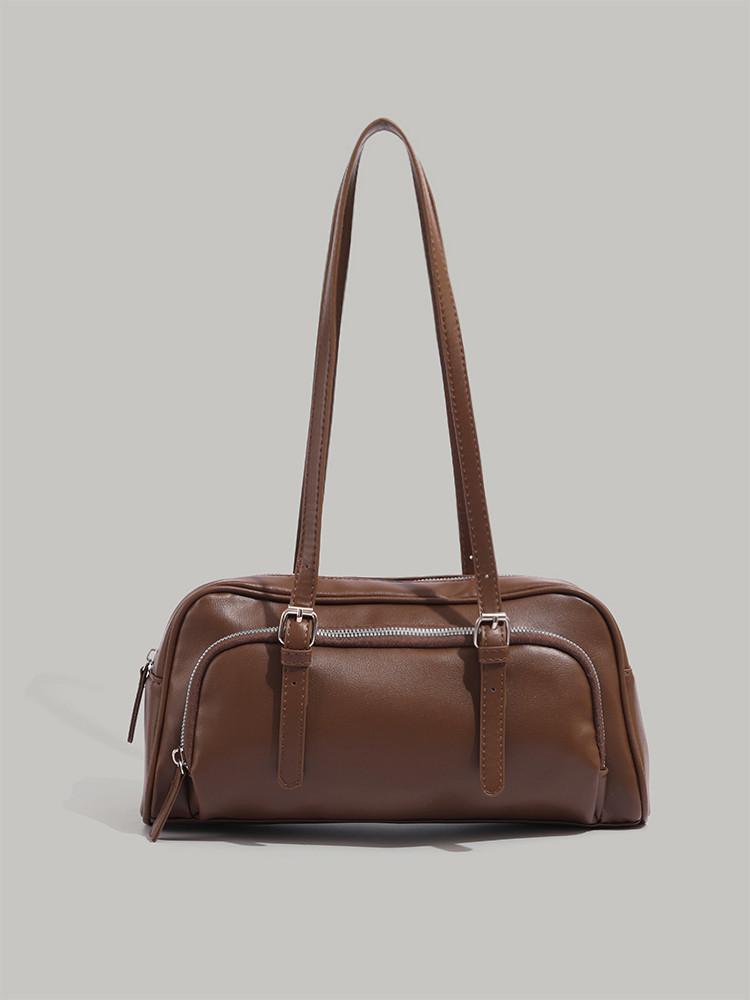 

Bag 2025 new retro hand-held bowling bag commuter baguette Boston bag high-end sense one shoulder underarm bag коричневий
