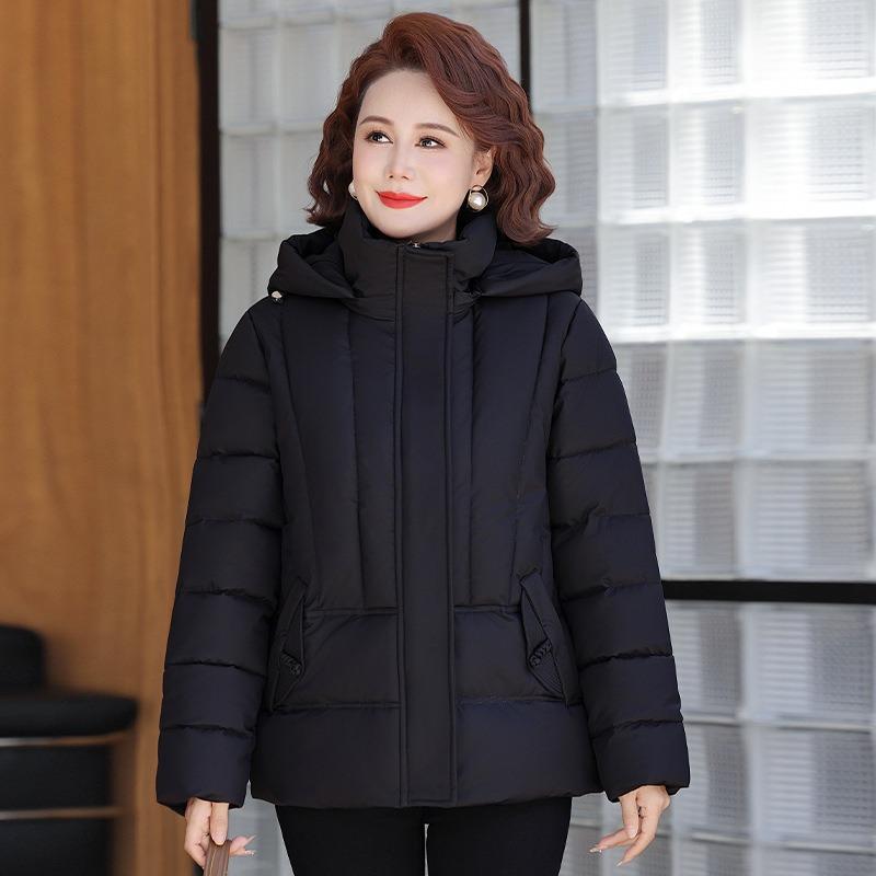 Geacă de iarnă căptușită pentru femei, nouă, cu glugă, scurtă, căptușită, medie, lejeră