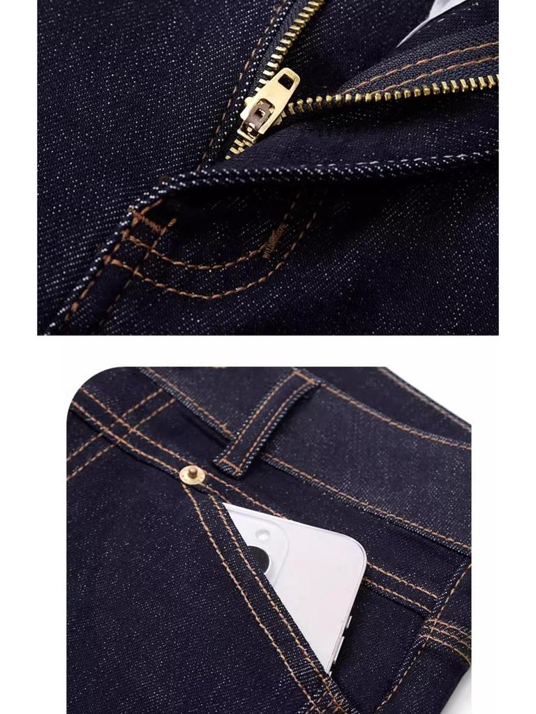 Spring 2025 Women's Dark Blue Retro Wide-Leg Jeans: High-End, Floor-Length, Loose Straight-Leg Pants