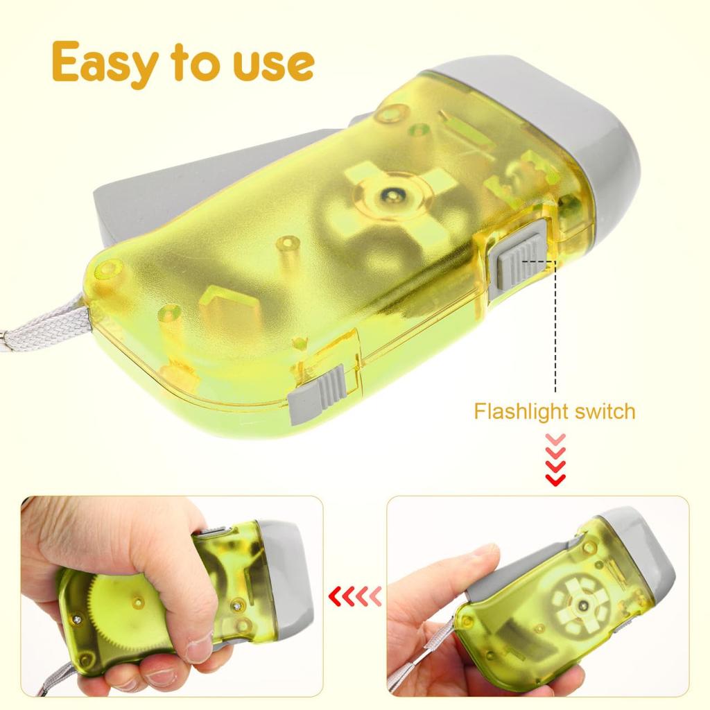 INOOMP Hand Crank 3 Manual No Batteries Emergency Safety Electric Flashlight for Outdoor Home and Power Outages Flashlight, LEDs, Generator, Required,