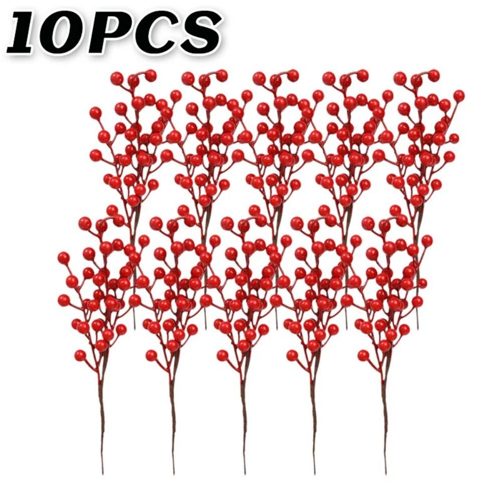 

12 искусственных вилок с ягодами, красные рождественские ягоды, букеты, елочные украшения, венки своими руками, украшение для вечеринки 10pcs