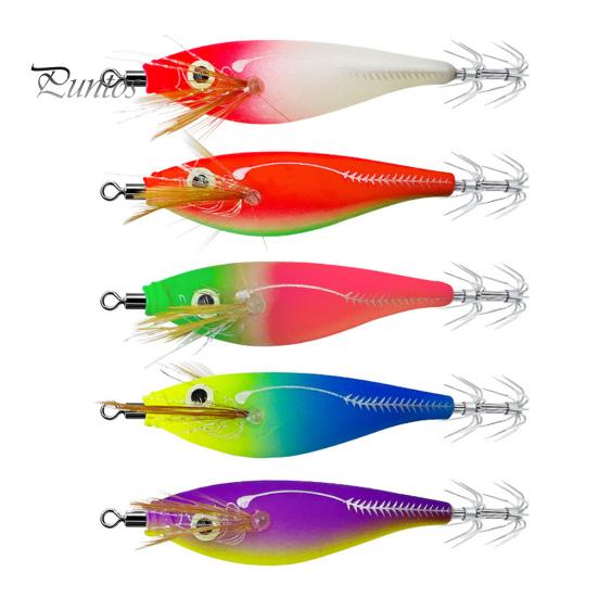 Squid Bait Luminous Fishing Lure with Steel Balls Wood Shrimp Cuttlefish Hard Bait for Sea Freshwater Fishing