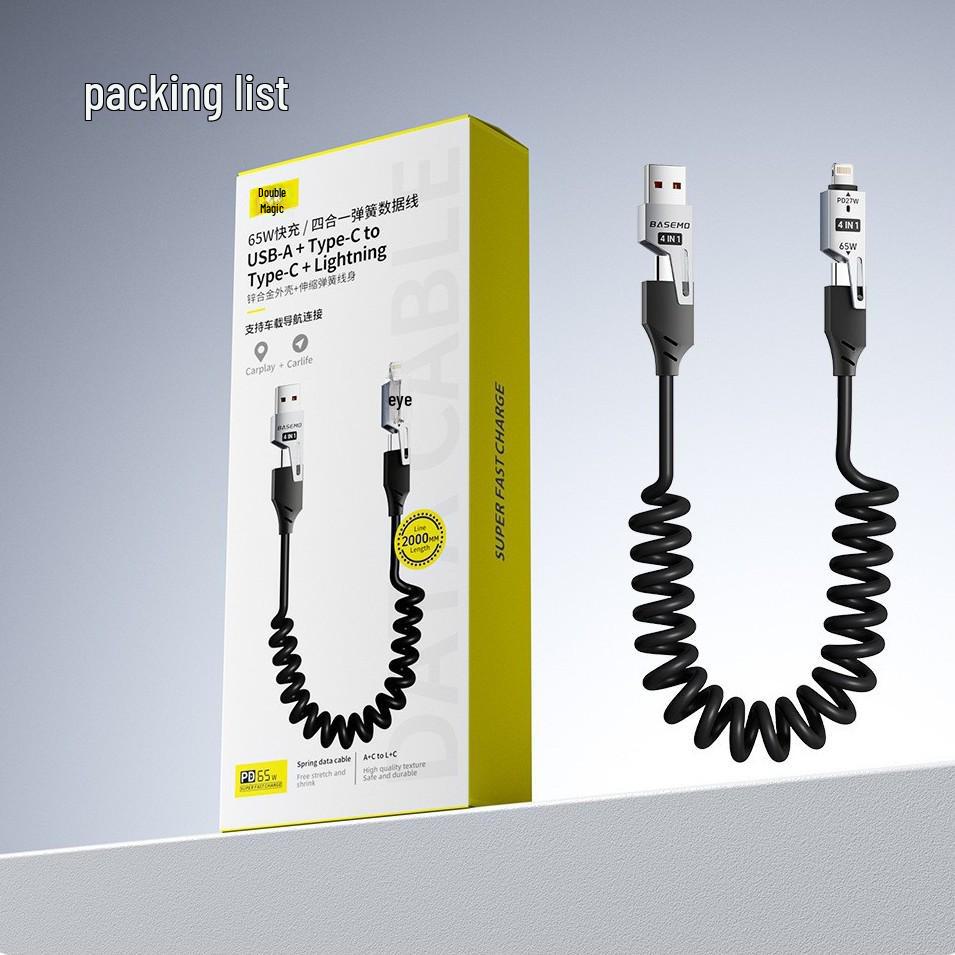 [True PD65W+27W] 4-in-1 Double Magic Spring Telescopic Charger 65W for Apple, Huawei, iPhone 16