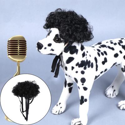 Pet Wig Fake Curly Black Hair Hat Soft Lightweight Lace-up Strap Anti-slip Costume Cosplay Props Dog Head Accessories