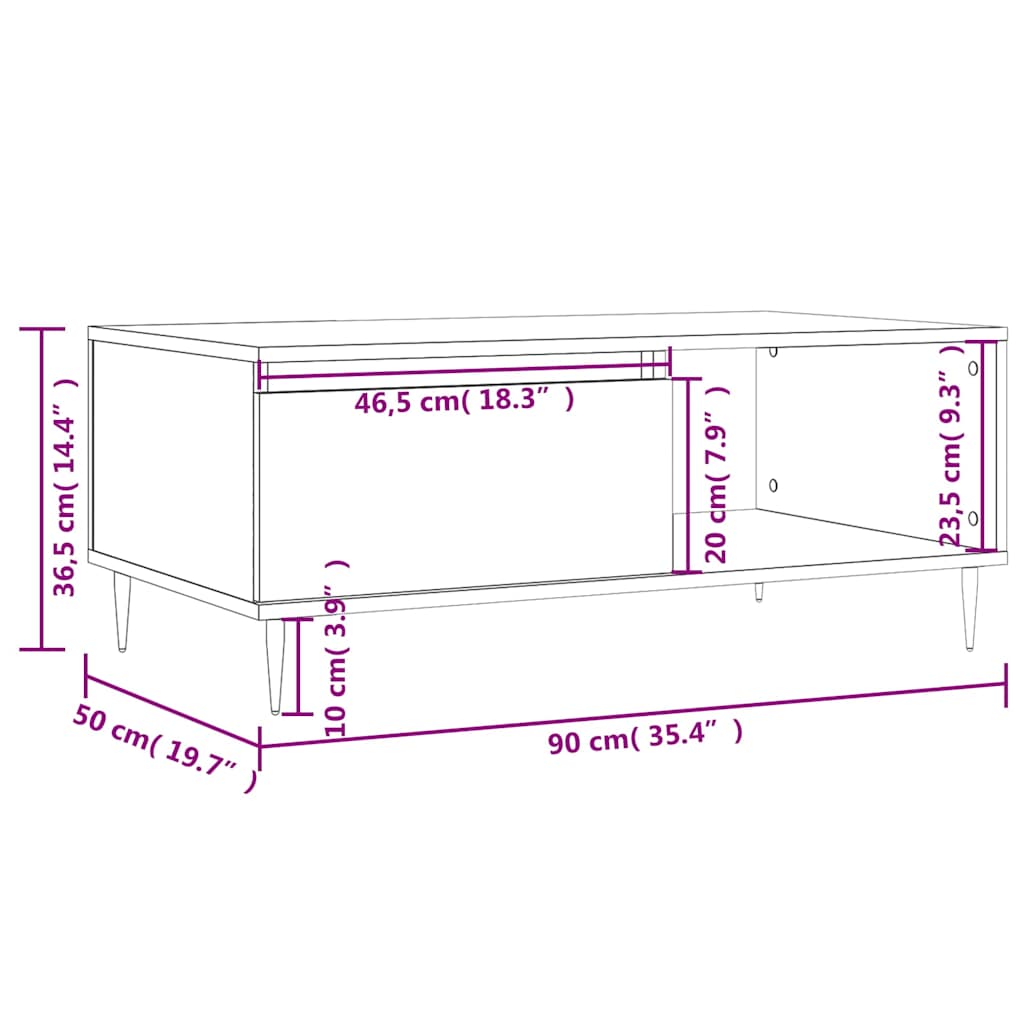Coffee Table Smoked Oak 90x50x36.5 cm Particleboard