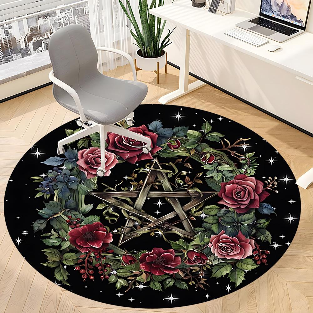 1pc Pentagram Wreath Chair Carpet for Office, Round Non Slip Durable Large Size Office Carpet, Suitable for Office