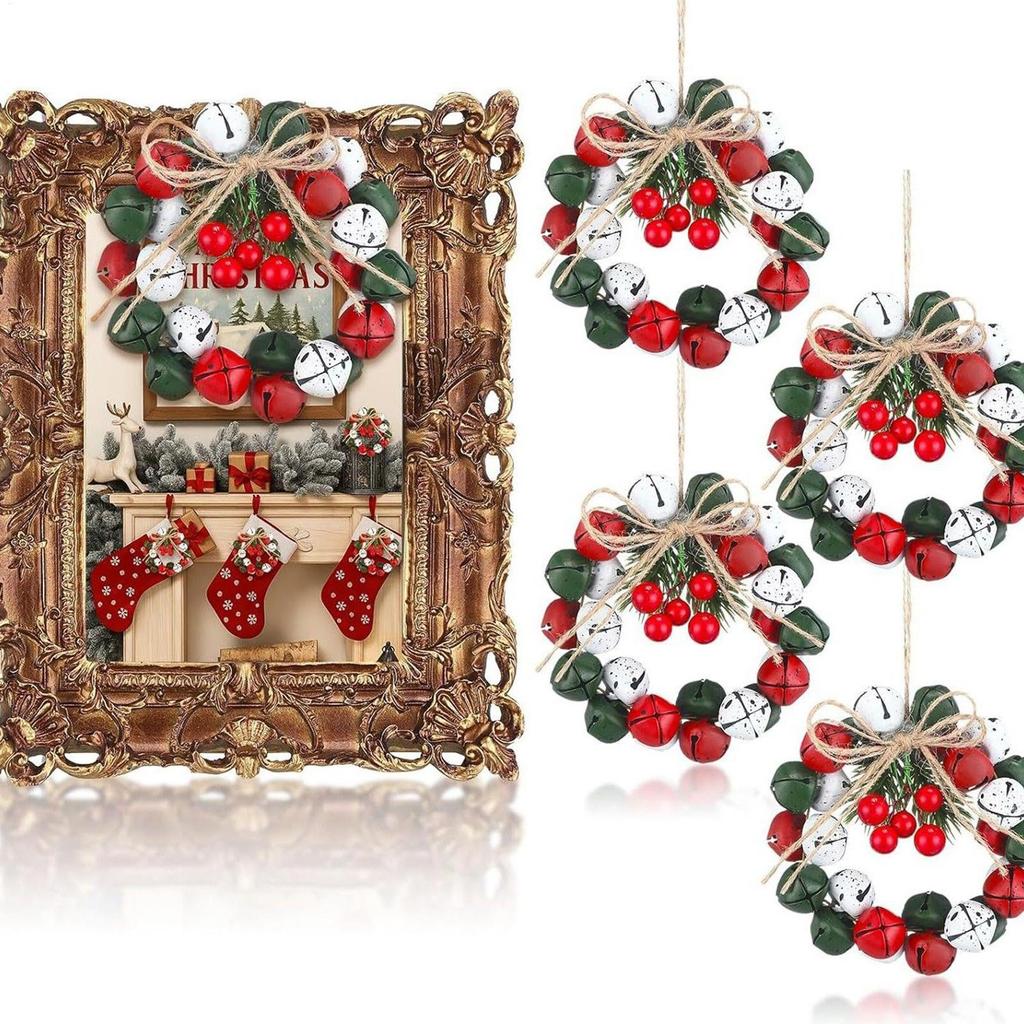 Christmas Wreath Indoor Vintage 2.5 Inch Bell Berry Wreath Decor Front Door Garland For Christmas Holiday Fireplace Mantle Porch
