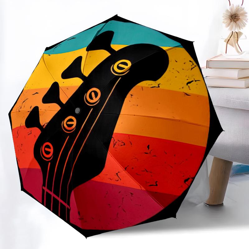 1 Stück Musik-Thema Regenschirm Tragbarer Faltregenschirm Eisenrahmen Lochknochenstruktur Outdoor Heimregenschirm A26