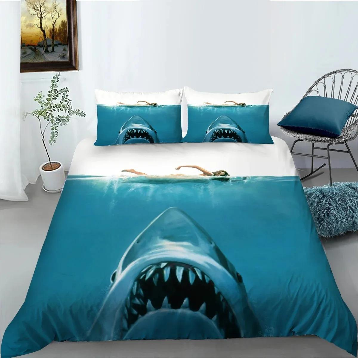 Haai Dekbedovertrek Set Volledige Maat Queen Size Twin Diepzee Dieren Beddengoed Sets voor Jongens Meisjes Luxe Zacht Dekbedovertrek Set AU Single(140*210cm)3pcs
