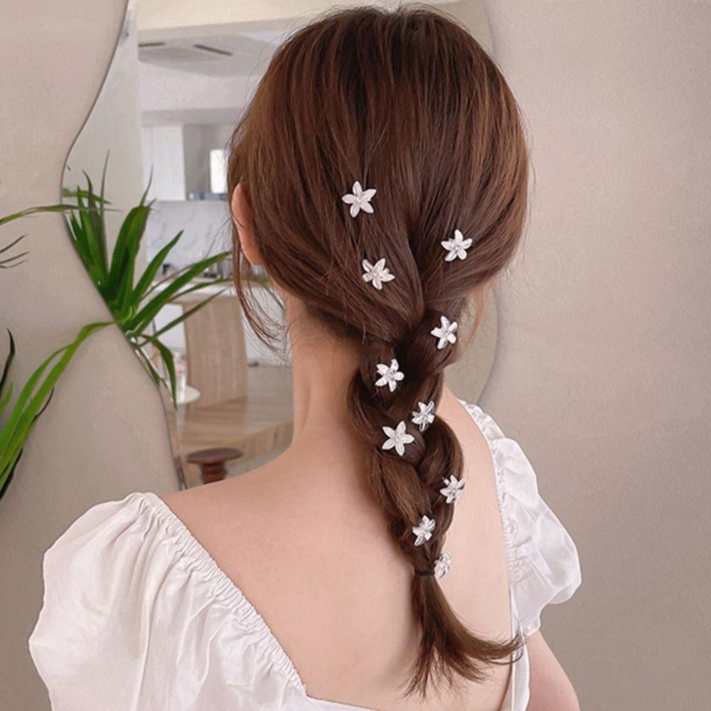 

10pcs Mini Hair Claw Children Hairpins Zircon Flower Braided Hair Buckle Daily белый