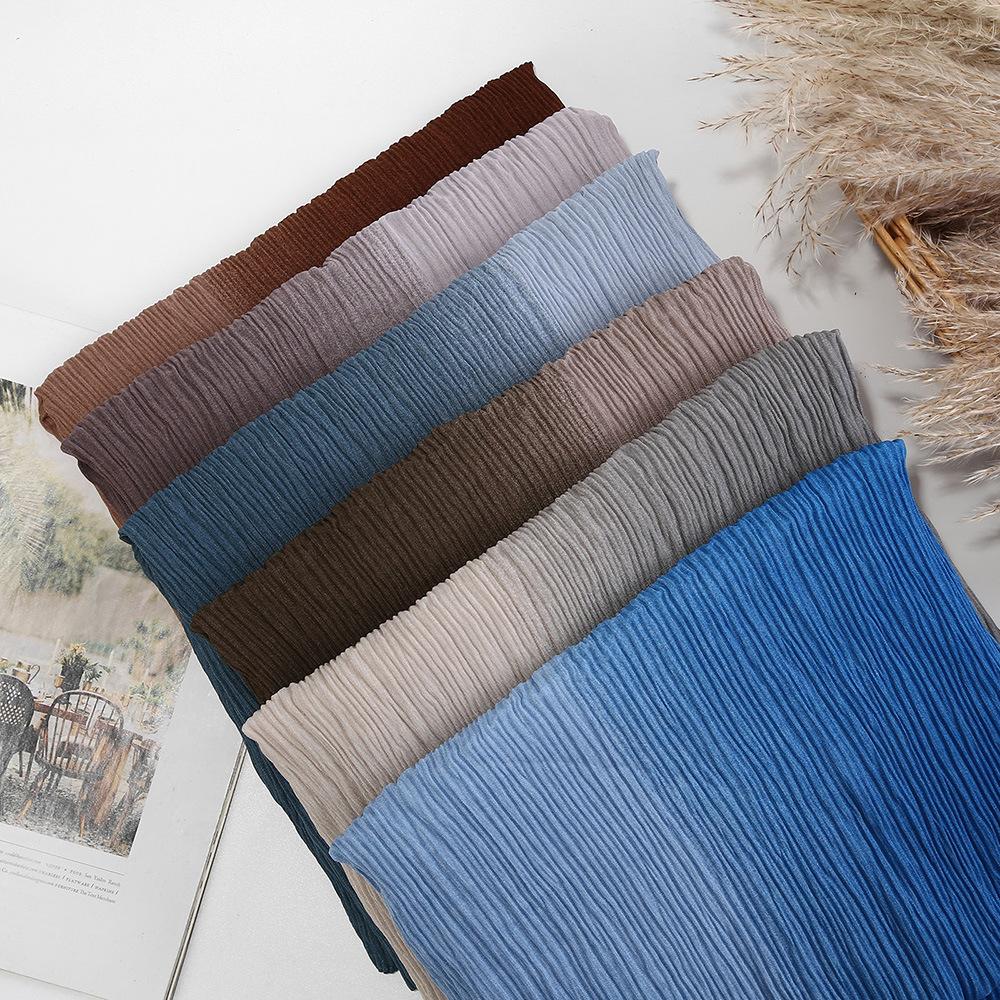 Color Matching Wrinkled Scarf Women'S Head Scarf Gradual Change Color Silk Scarf