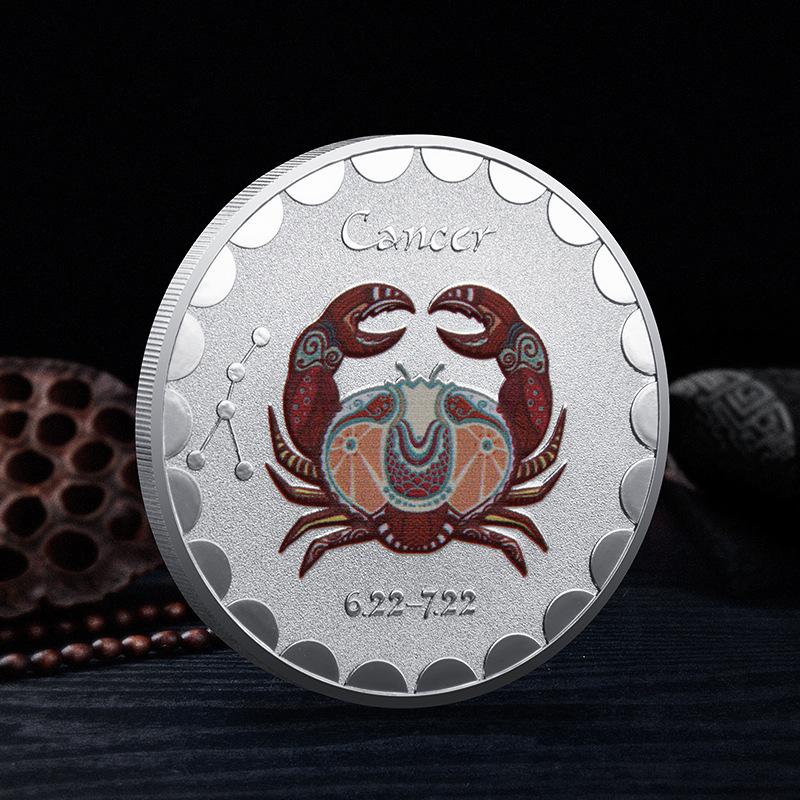 Twelve Constellation Commemorative Coins, European and American, Sun and Moon Gods, Lucky, Colorful, Constellation Enthusiasts, Collected Silver Coins