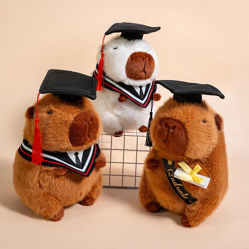 25cm Graduation Capybara Plush Doll Doctor Cap Bear Elephant Stuffed Animal Home Decor Gift For Kids