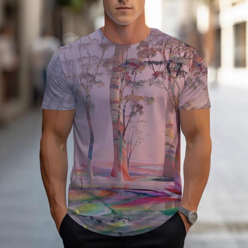 Men's T-shirt 3D Printed with Simple Gradient Fashion Trend Printing Short Sleeved Casual Summer Clothing