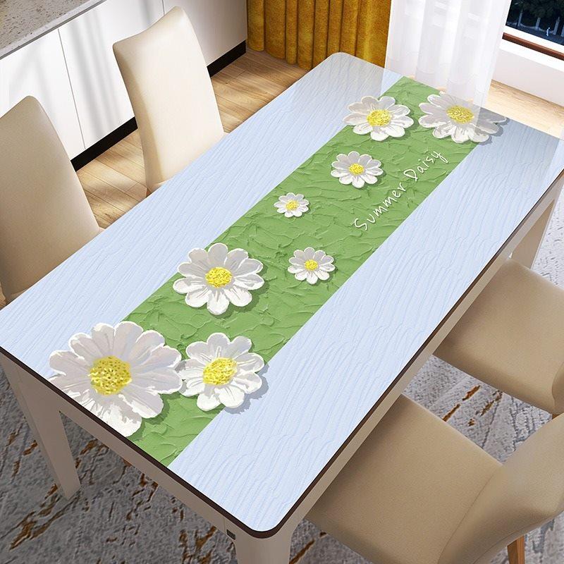 

1pcs 3D oil painting dining table insulation pad PVC soft glass coffee table tablecloth, no wash, waterproof, oil proof (as the picture,Small)