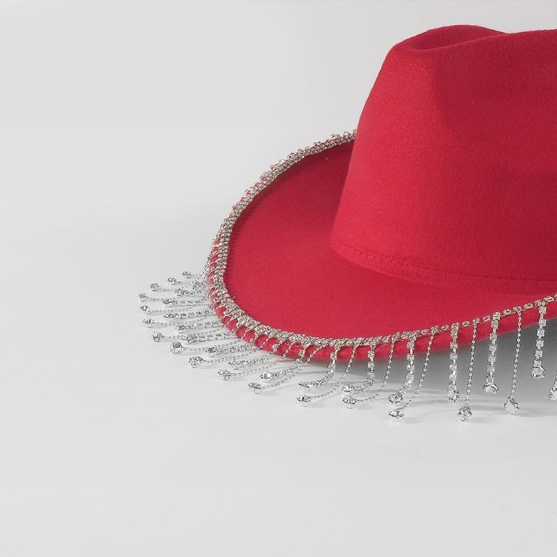 Trendy Cowboy Hat Denims Hat with Sparkling Rhinestones and Fringe Detail for Outdoor Activities Parties Halloween Hat