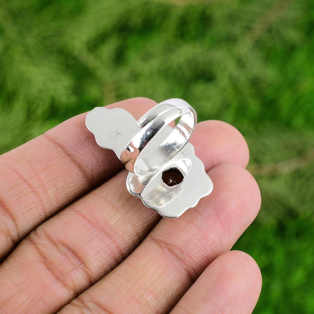 Mothers day Sale November Citrine Stone Flower Solitaire Ring Sterling Silver