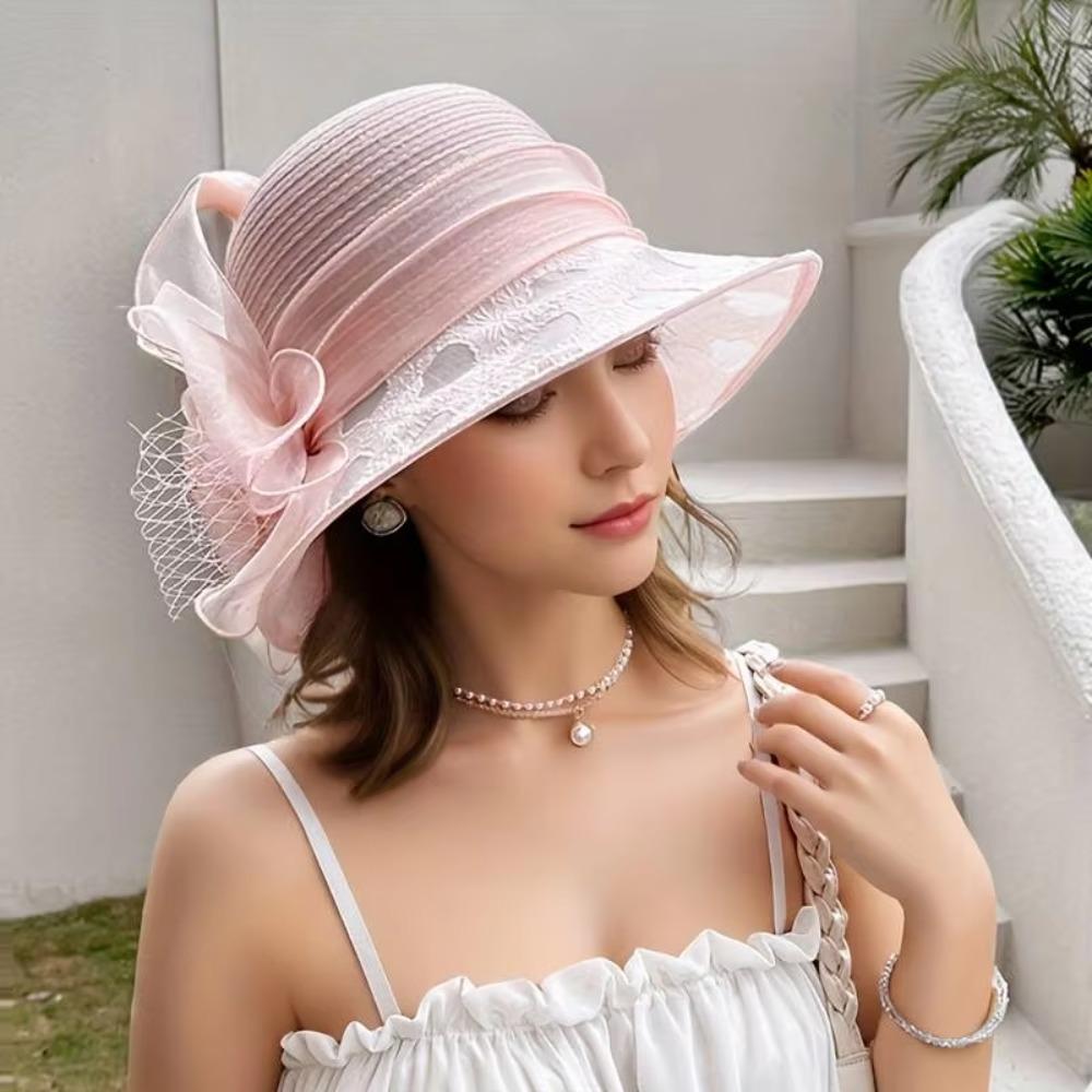 Elegant Wide Brim Bridal Tea Party Wedding Hat UV Protection Breathable Organza Hat Sun Hat Summer