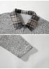 Men's Trendy Knit Polo Collar Plaid Patchwork Hoodie - Retro Style, Long Sleeve, Plus Size