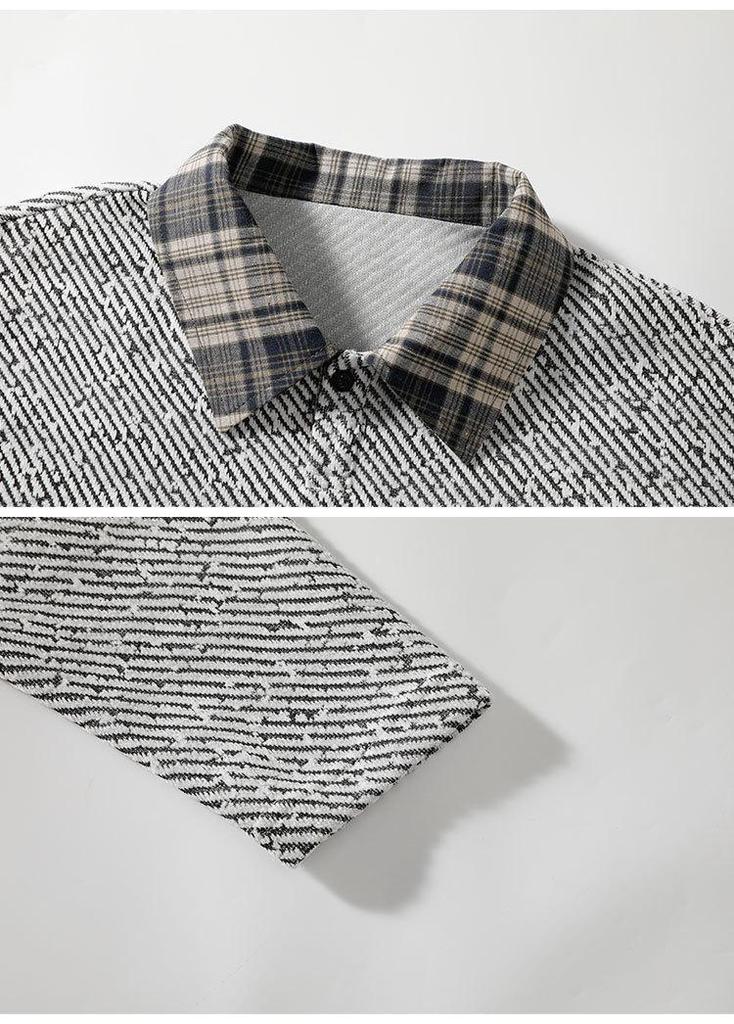 Men's Trendy Knit Polo Collar Plaid Patchwork Hoodie - Retro Style, Long Sleeve, Plus Size
