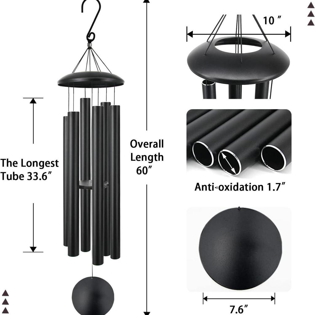 60" Extra Large Tuned Metal Wind Chime for Outdoor Relaxation - Low Tone Memorial Chime