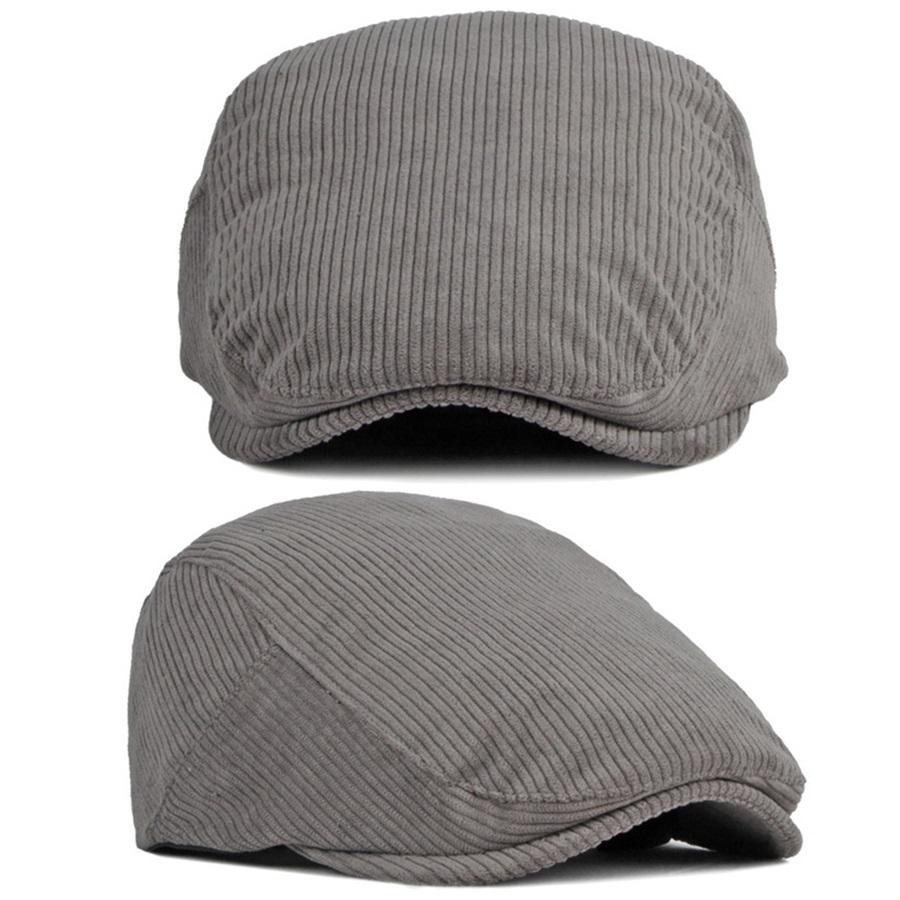 Fall Winter Duck Tongue  Beret Hat for Men Daddy Solid Corduroy Painter Adjustable Forward Hats For Dad  Visors Newsboy Caps
