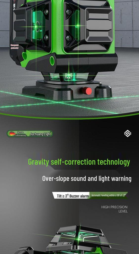 16-Line High-Precision Outdoor Green Laser Level with Strong Light and 12 Infrared Wall Stickers