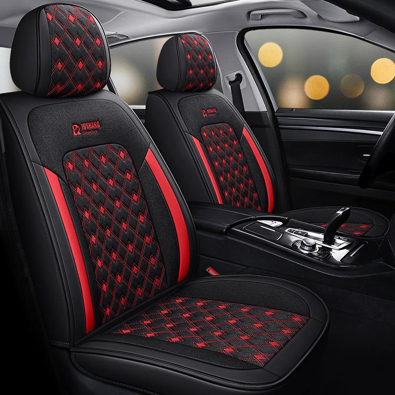 5-Seat Faux Leather Ice Sliky Fiber Fabric Full Coverage Car Seat Covers, All-Season Wear-Resistant Breathable Soft Comfort with 3D Side Wing Design