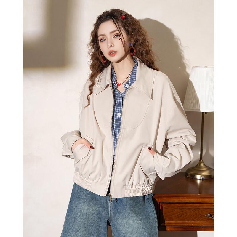ET BOITE Damen Retro Lässige Revers Reißverschluss Jacke