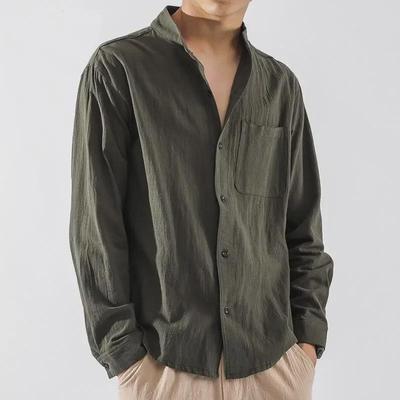 Men's Long Sleeve Linen Shirt - Autumn Chinese Style, Loose Fit, Cotton and Linen Casual Jacket