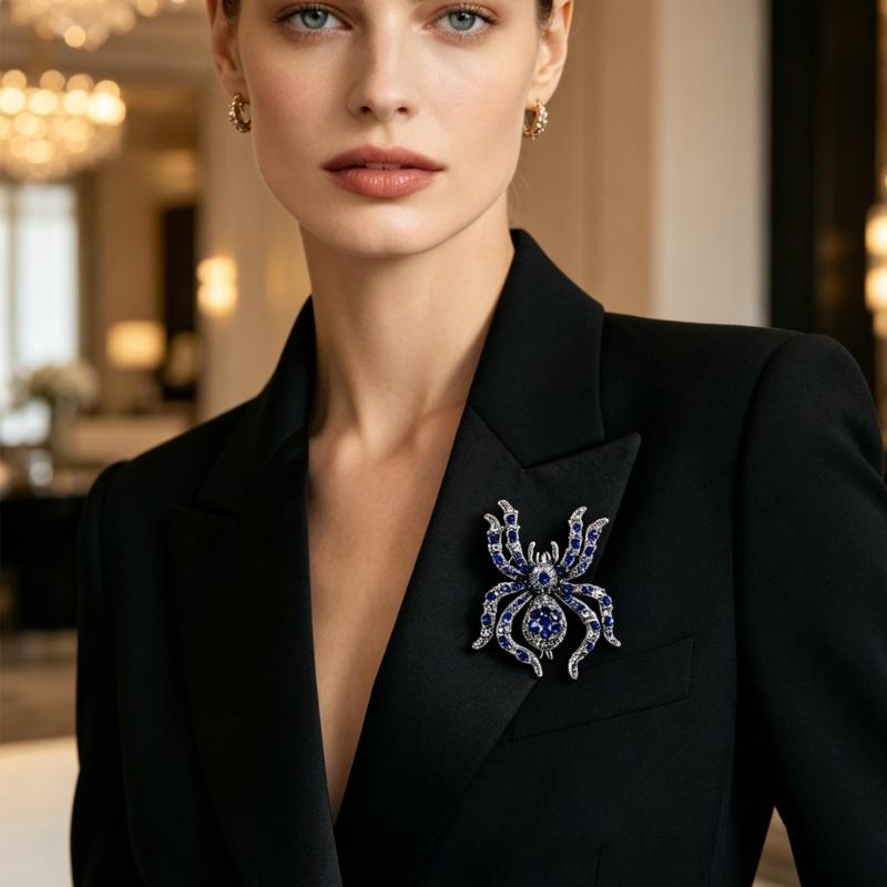 Halloween Arachnid Brooch Crystal Costume Pin Alloy Statement Lapel Accessory for Party Outfits, Coats and Bags