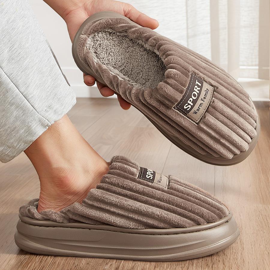 Herren Hausschuhe Bequem Winter Zuhause Warm Gestreift Indoor Pantoletten Weicher Memory-Schaum Rutschfeste EVA-Sohle Leichte Plateau Schuhe Übergröße