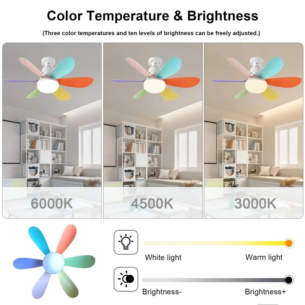 E26 E27 Base LED Home-use Ceiling Fan Light with Wireless Remote 42cm Smart Quiet Fan Light for Room Office Study Kitchen