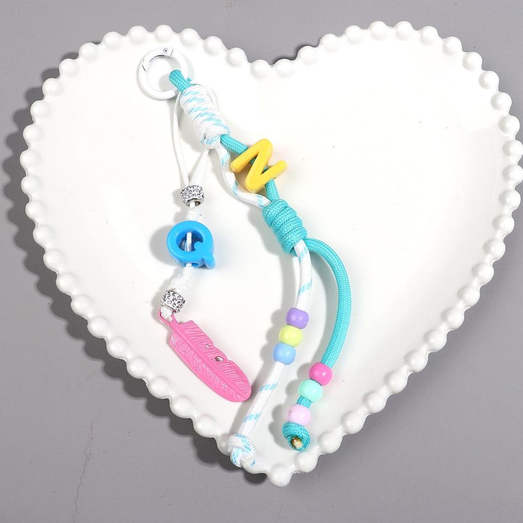Korean High-End Bag Charms: Personalized Acrylic Letter Beads & Colorful Woven Lanyard