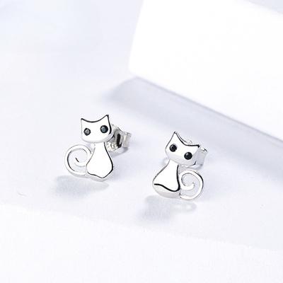 S925 Sterling Silver rozkošné náušnice pro kočky Jednoduché roztomilé zvíře Korejské stříbrné šperky