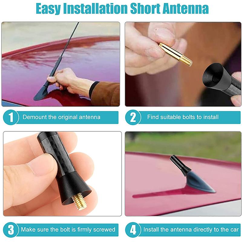 3.5cm/8cm/12cm Universal Car Short Radio Antenna Carbon Fiber Black Car Roof Antenna Radio Aerial FM/AM Metal Receiving Antennas