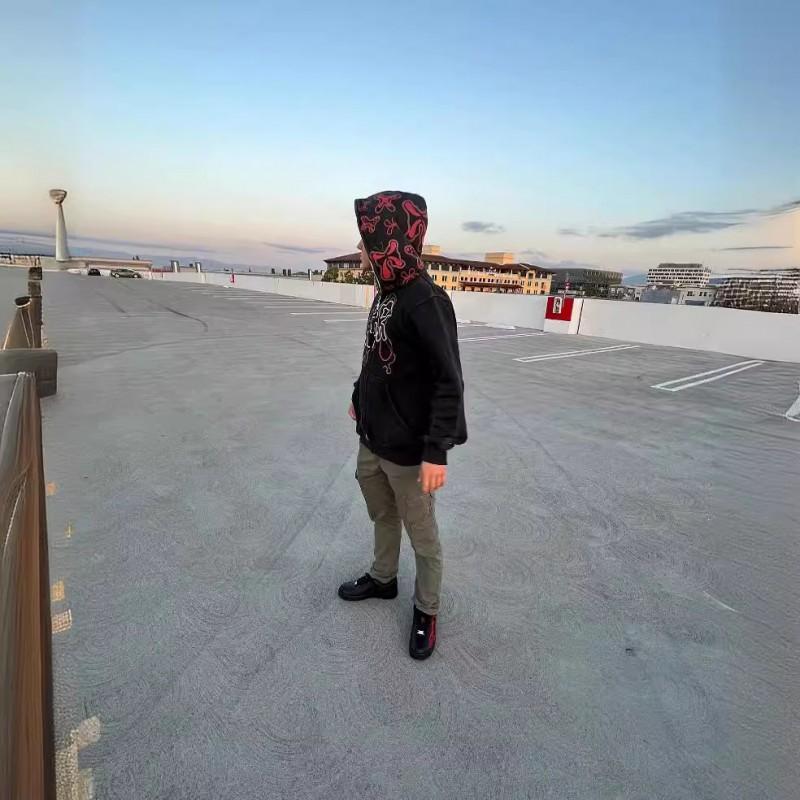 Printed Hooded Zip-Up Oversized Sweatshirt Unisex Casual Long Sleeve Pullover Jacket