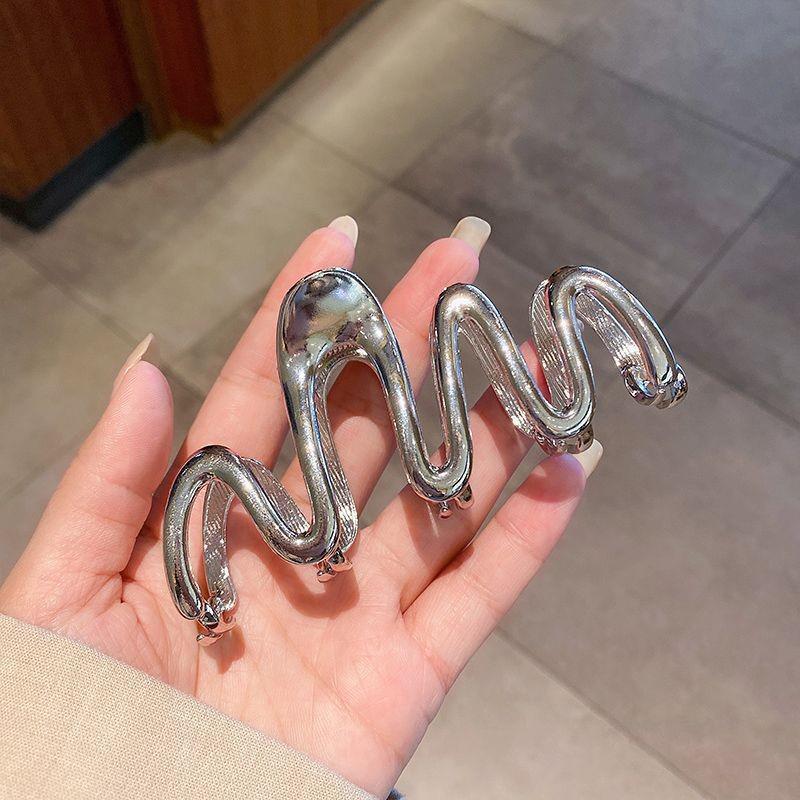Silver Textured Metal Shark Hair Claw - Women's Stylish Updo Clip Accessory