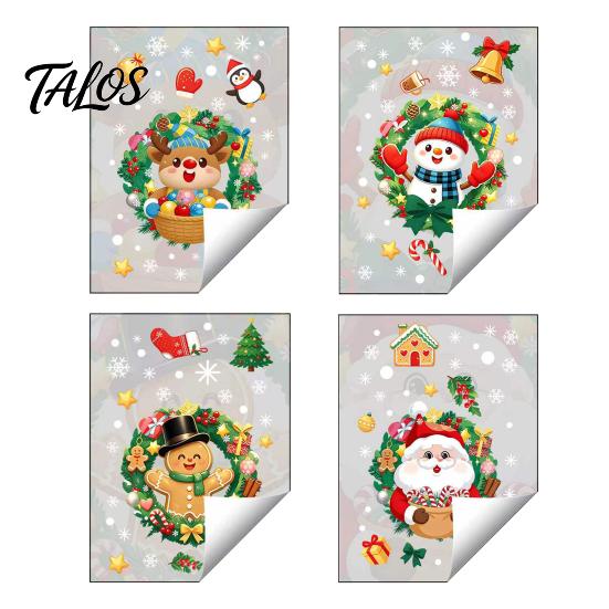 Gingerbread Man Decals Christmas Static Window Sticker, Wreath Pattern Print PVC Removable Decal, Decorative Film Waterproof Glass Cling for