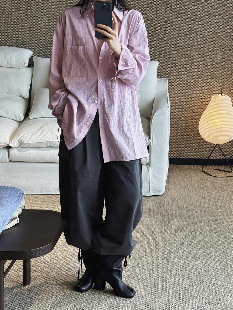 Louvre Early Spring Korean Style Lapel Drawstring Long Sleeve Loose Shirt for Women