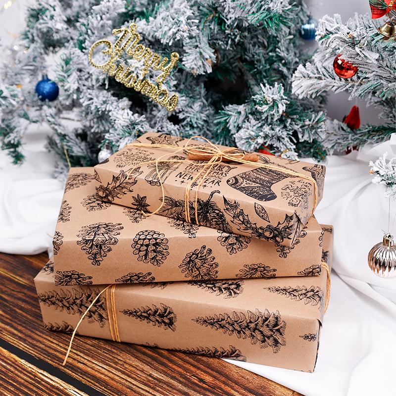 Festive Black Pine Cone Tree & Bell Gift Wrap Paper