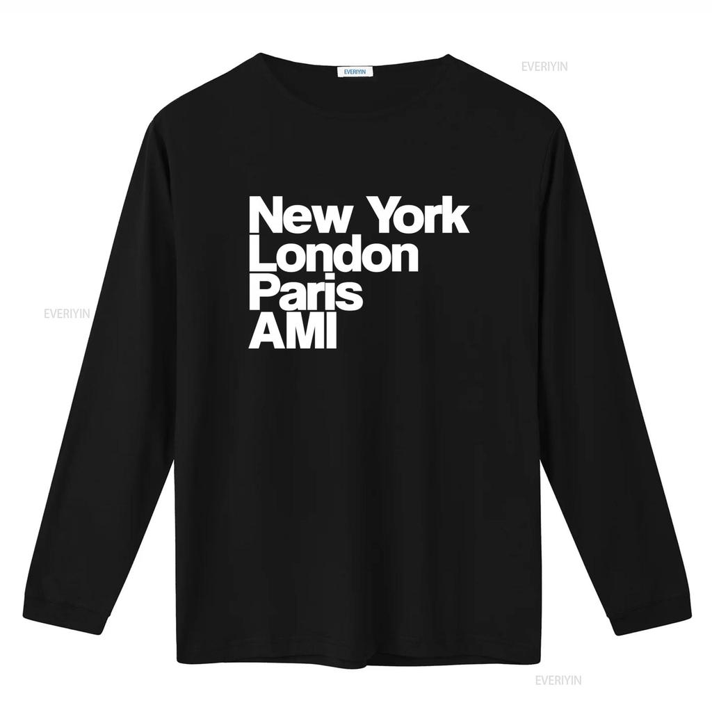 NY Lon Paris AMI GA Mode Stadtname Aufdruck T-Shirt für Herren und Damen vintage gewaschen weich dehnbar streetwear vielseitig homme