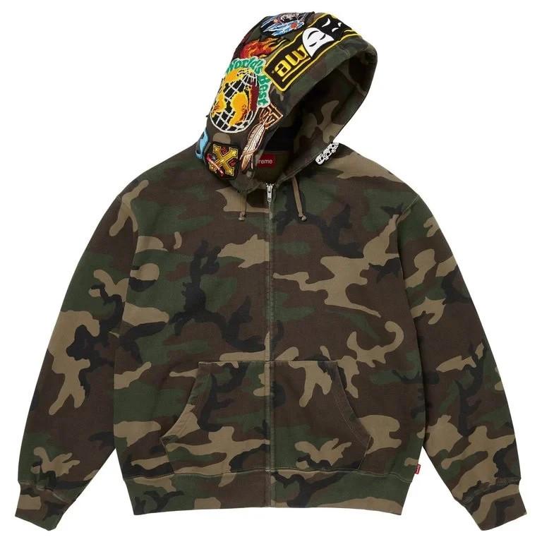 Supreme Patches Zip Up Hooded Sweatshirt Woodland Camo