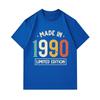 Men's 100% Cotton Crew Neck Short Sleeve T-Shirt, Retro Made In 1990 Limited Edition Print Casual Vintage Comfortable Summer Everyday Wear Graphic Tee