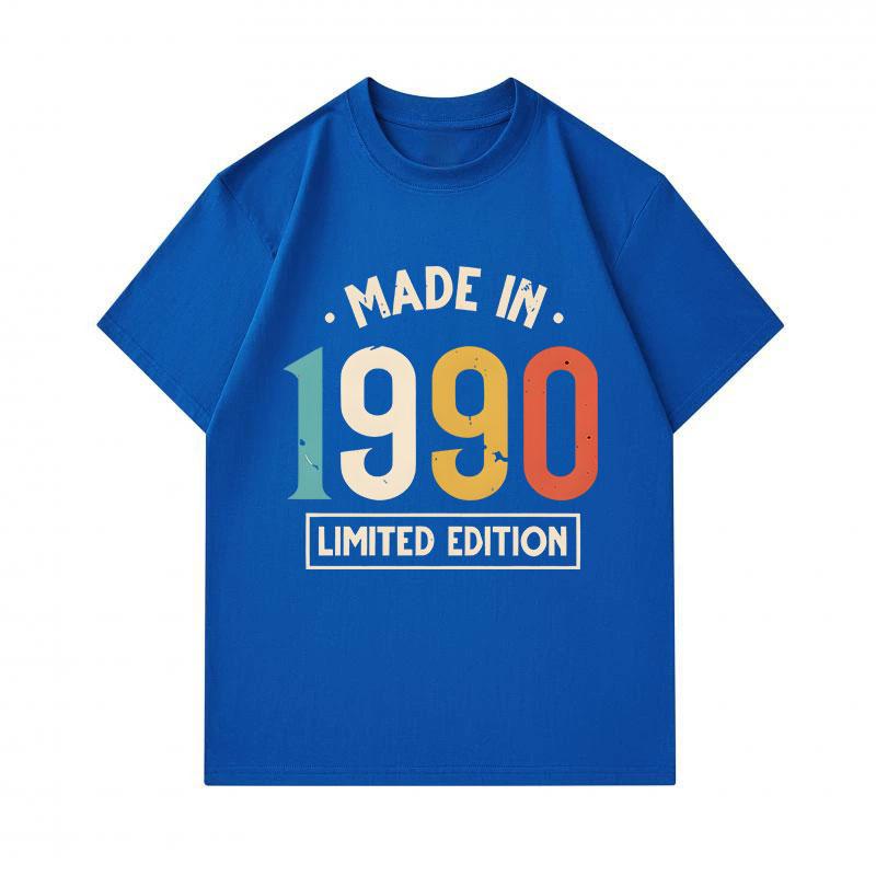 Men's 100% Cotton Crew Neck Short Sleeve T-Shirt, Retro Made In 1990 Limited Edition Print Casual Vintage Comfortable Summer Everyday Wear Graphic Tee