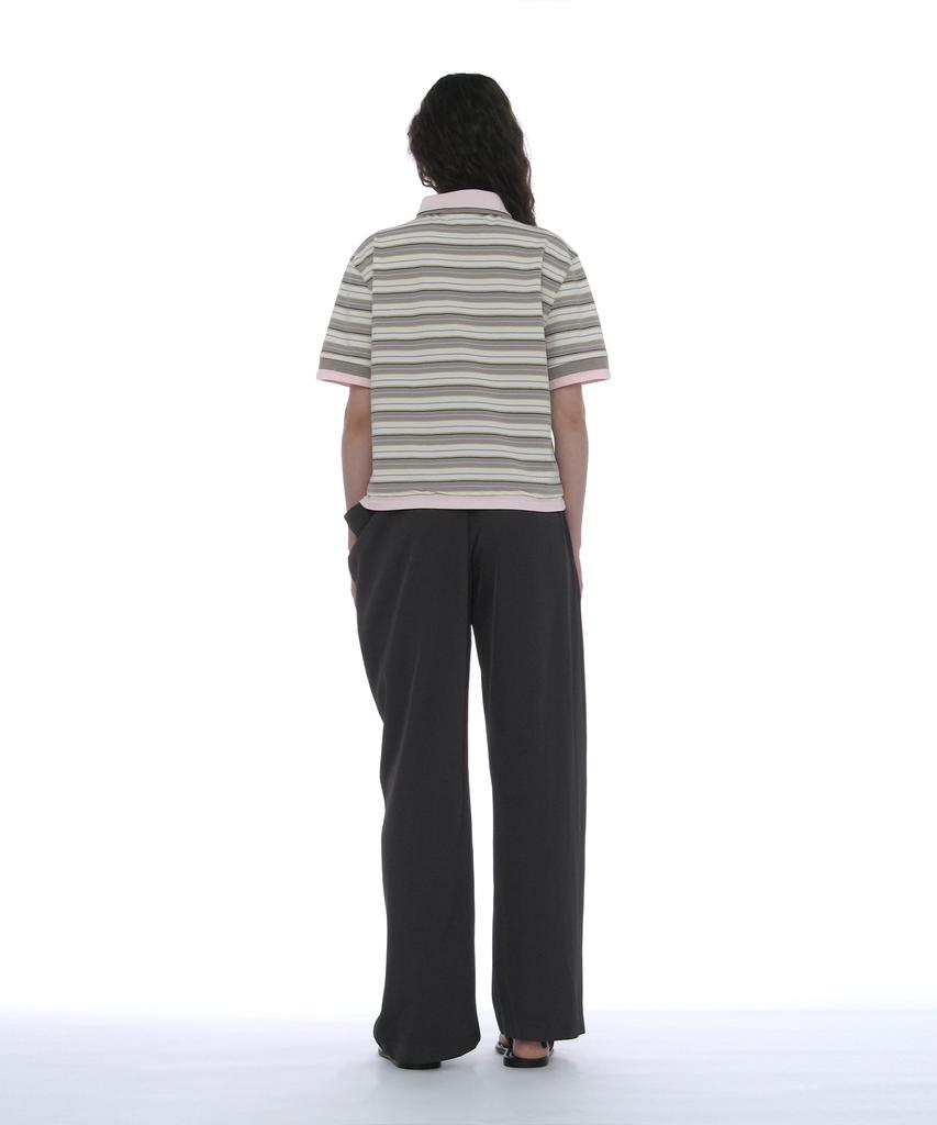 PARTIMENTO WOMEN Double Layered Stripe Polo Tee_Beige