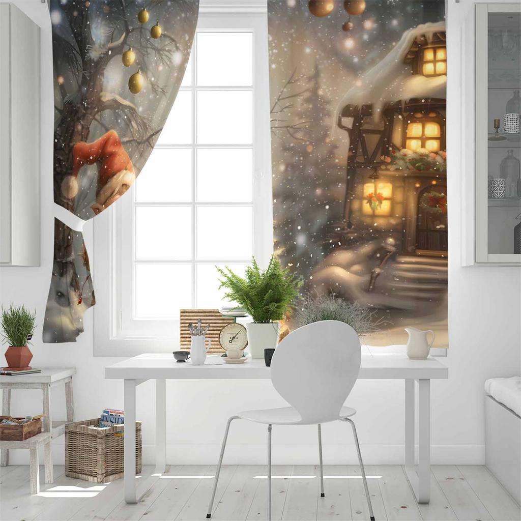 Christmas Dwarf Forest Snow Scene Cartoon Blackout Curtains For Living Room Bedroom Window Treatment Blinds Drapes