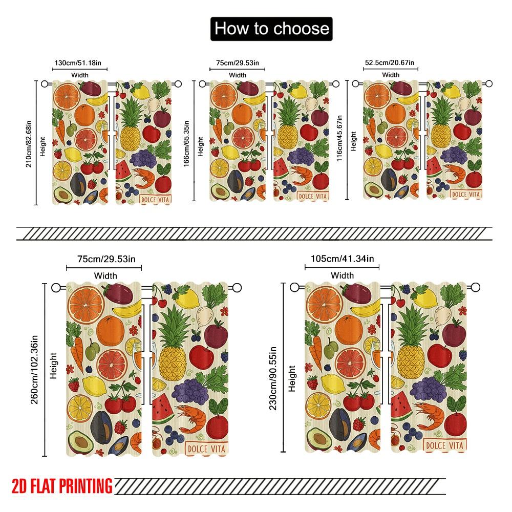 2pcs 2D flat printing Window Drapes Vibrant Fruit Fiesta 100% Polyester Without Electricity Seasonal Party & Holiday Decor